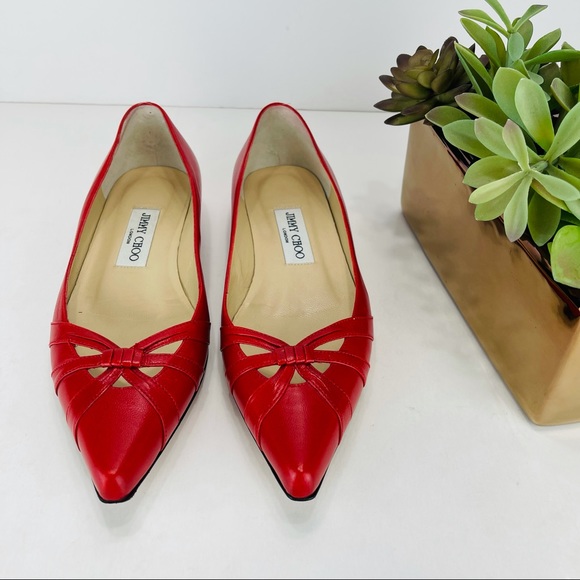📌SOLD📌 JIMMY CHOO LYCHEE RED LEATHER FLAT SHOES - Picture 6 of 16